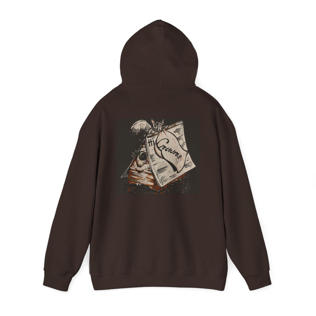 AttiCreatures™ Attic Watcher Back- Print Unisex Heavy Blend™ Hooded Sweatshirt
