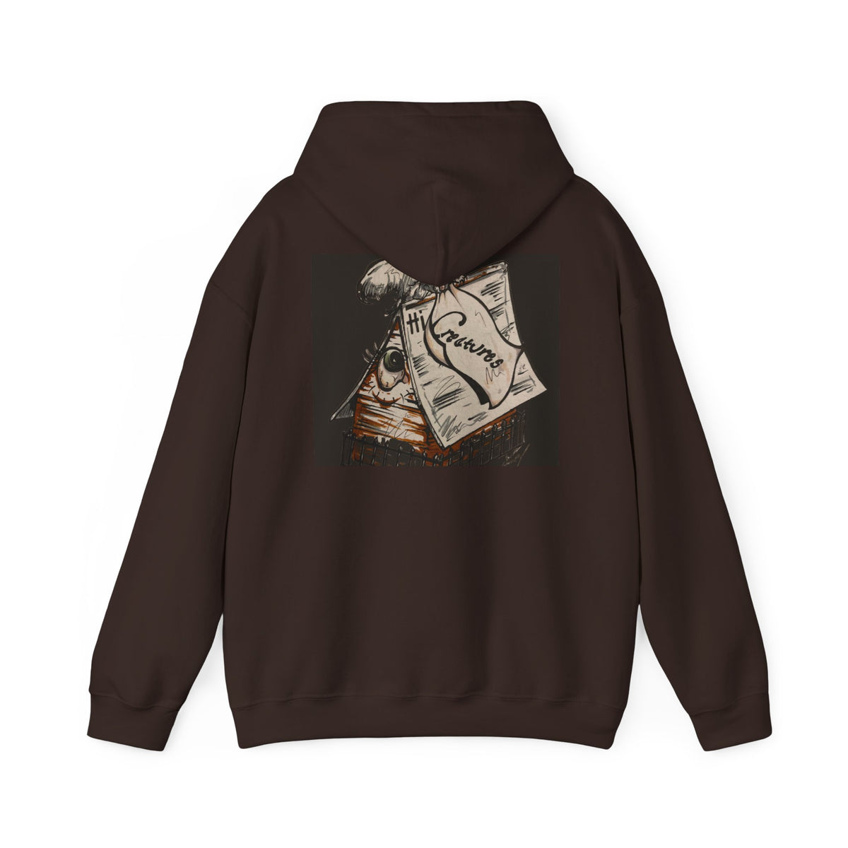 AttiCreatures™ Attic Watcher Back- Print Unisex Heavy Blend™ Hooded Sweatshirt